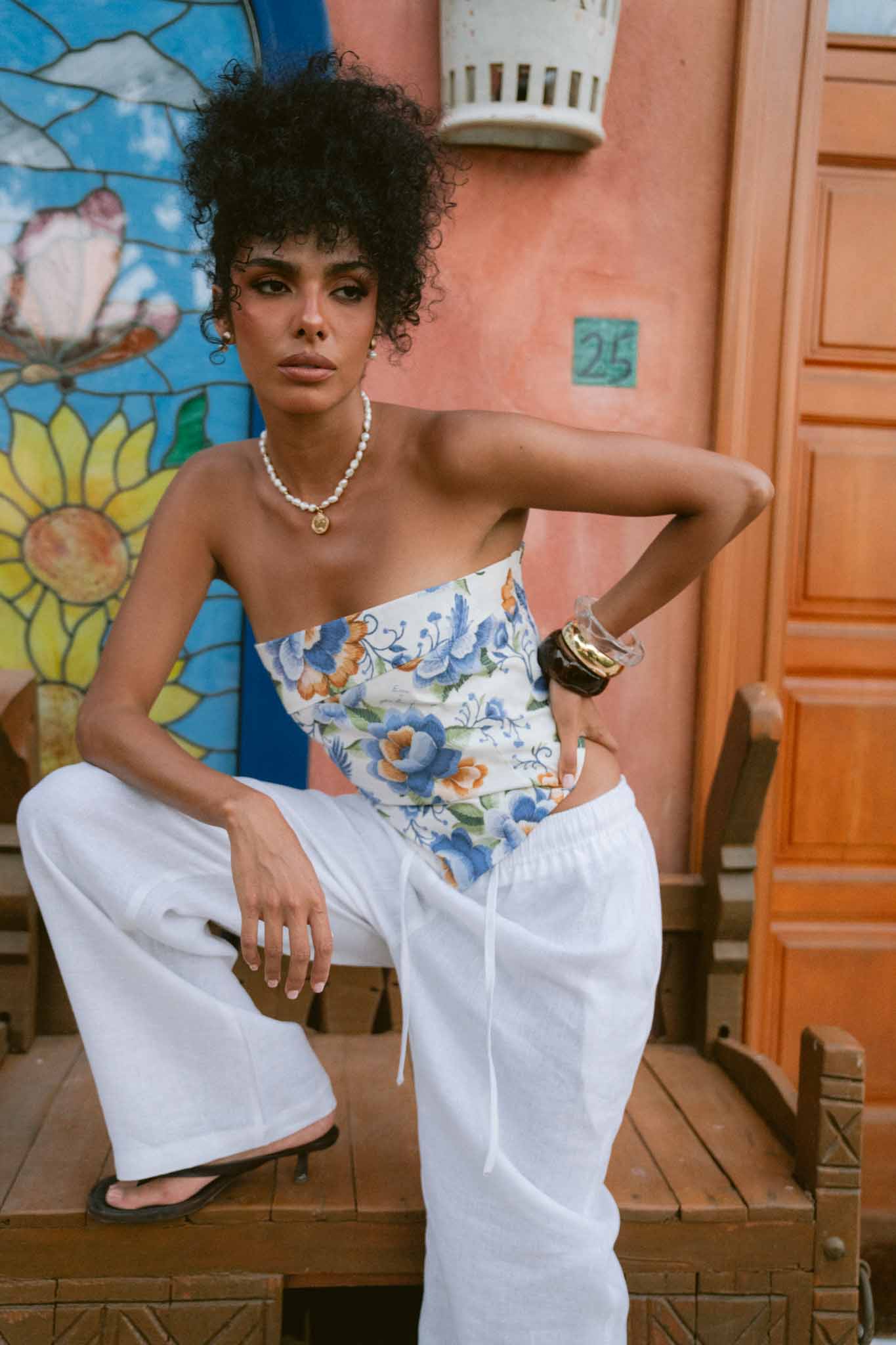 Blue Peony Scarf Top