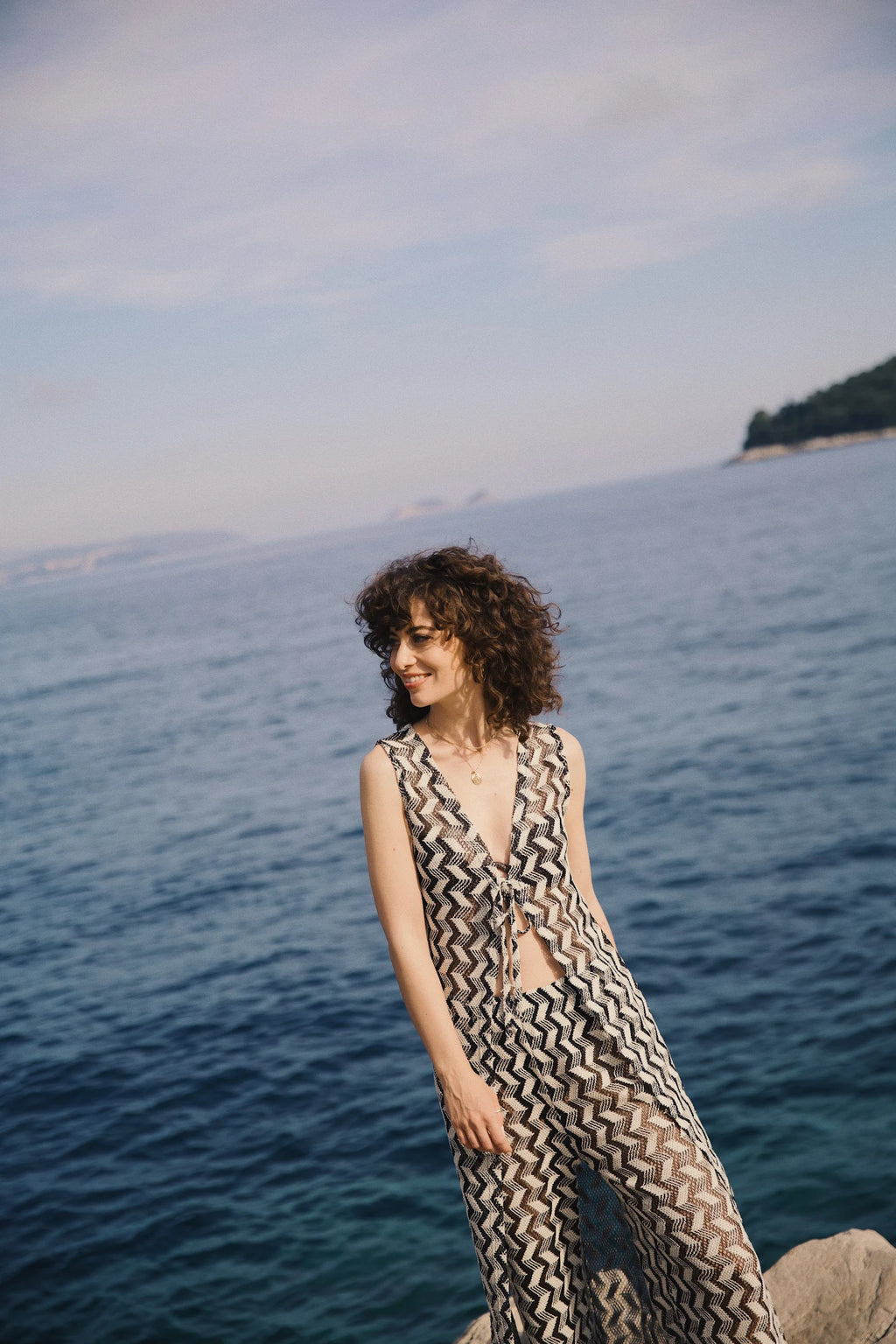 Zigzag Waves Long Cardigan