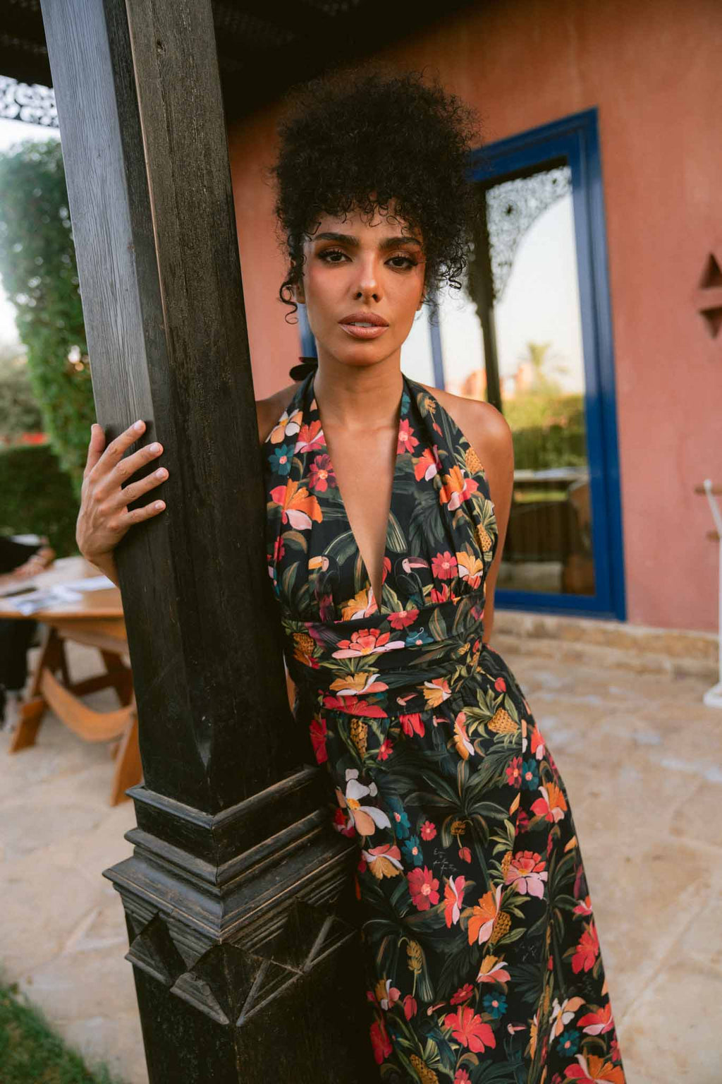 Toucan Tropics Deep V Halter Poplin Dress