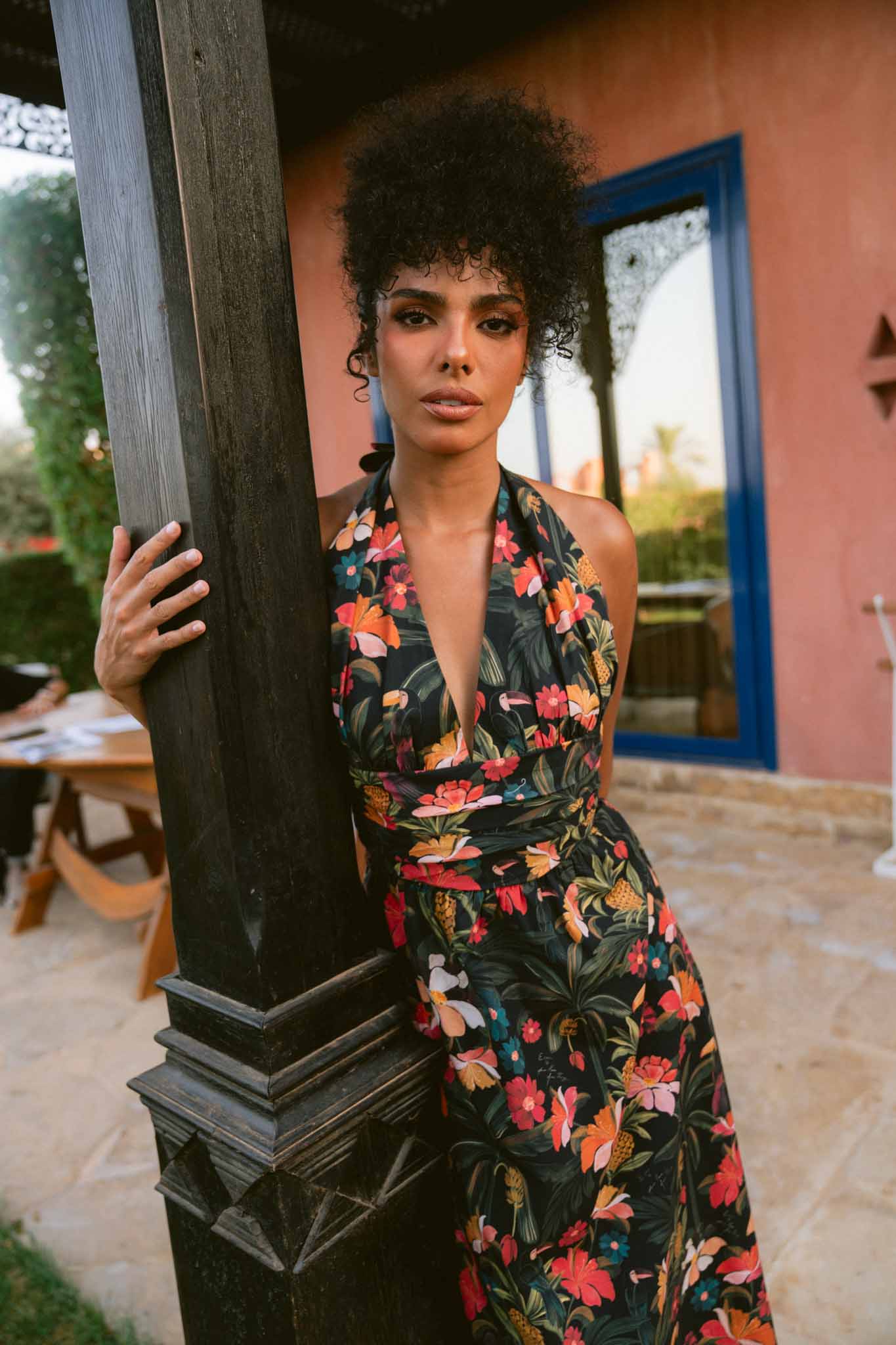 Toucan Tropics Deep V Halter Poplin Dress