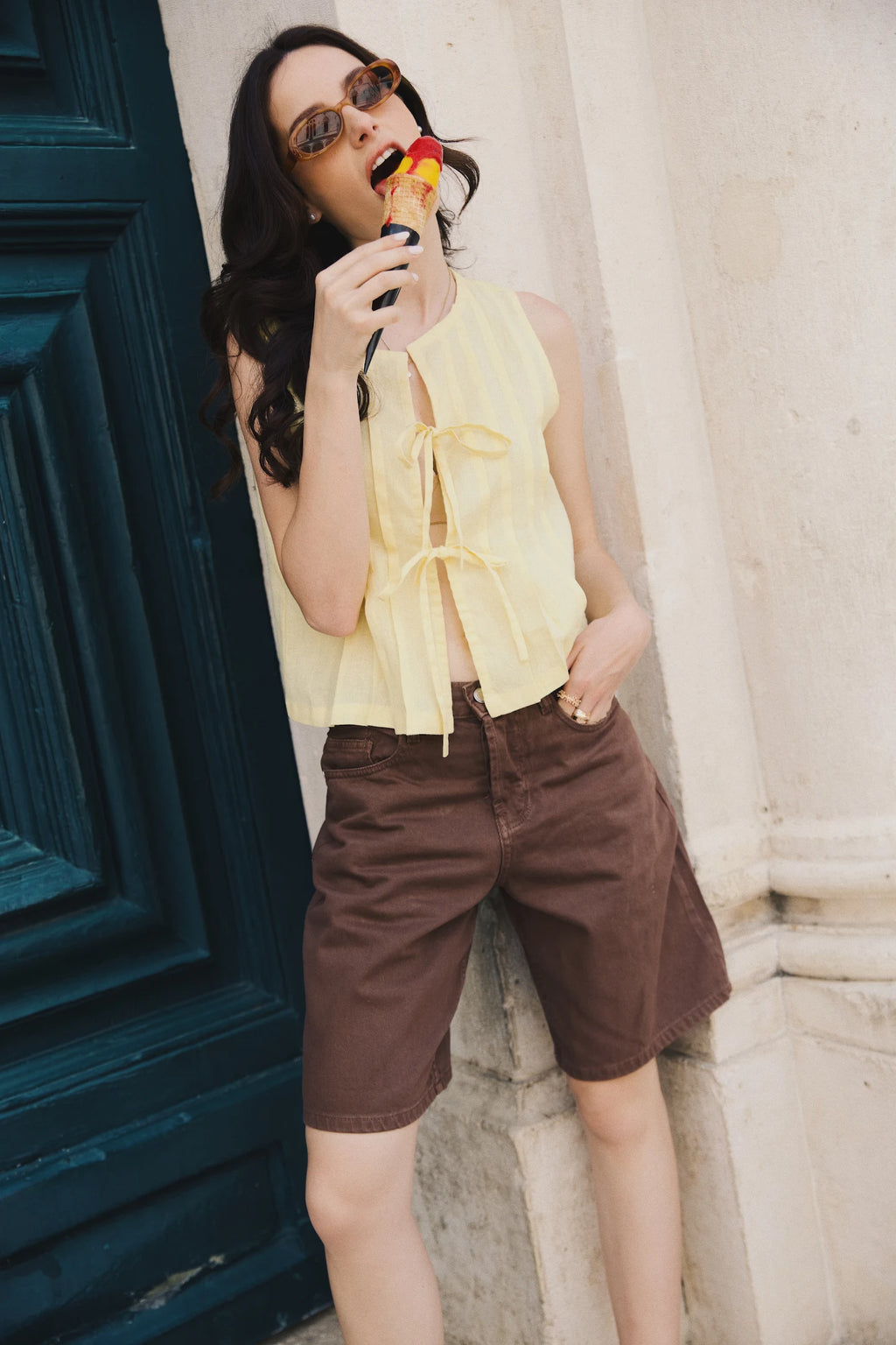 Sandstone Pleated Linen Vest