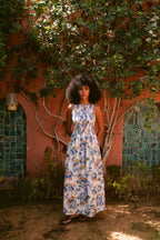 Blue Peony Smocked Bodice Dress