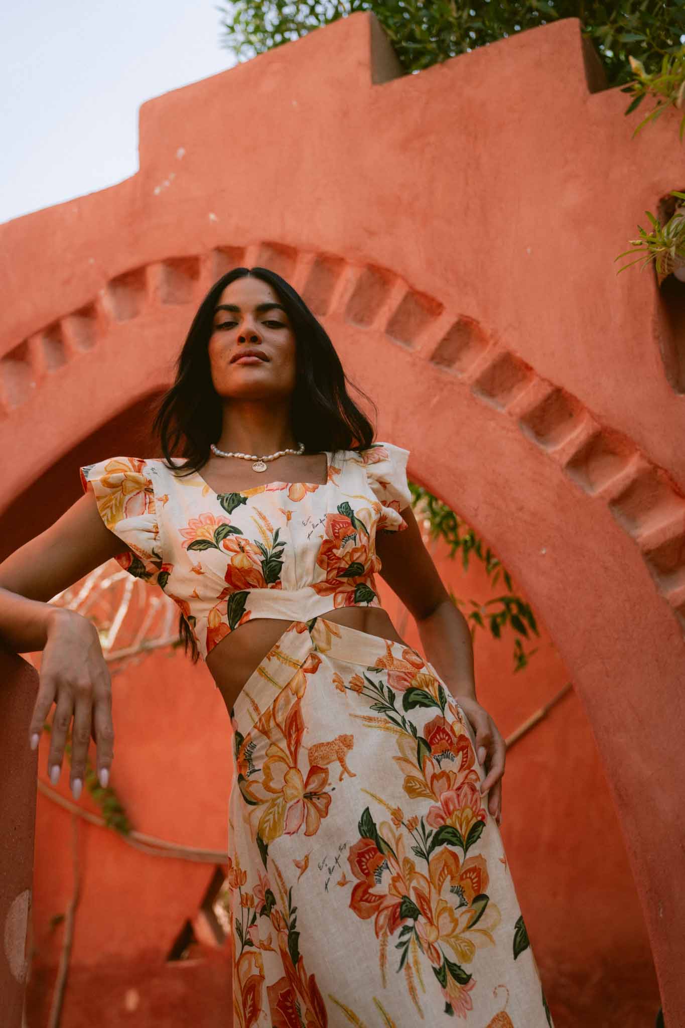 The Palm Poésie Cutout Bow Back Linen Dress