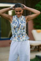 Blue Peony Smocked Top