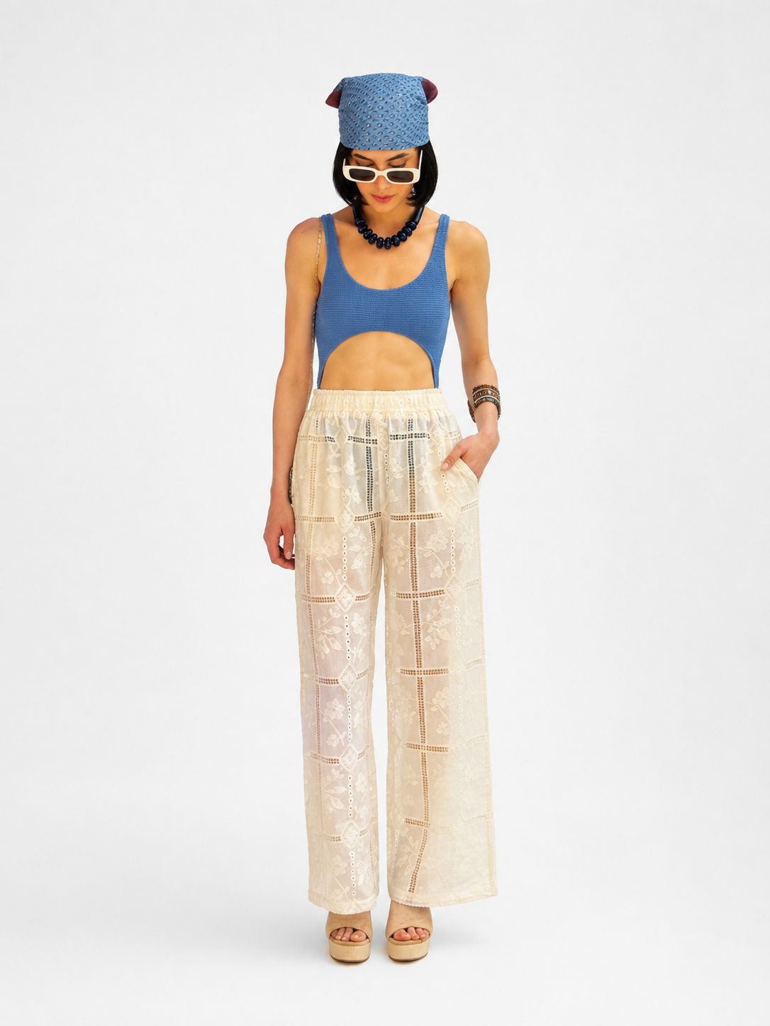 Ivory Lace Patchwork Pants