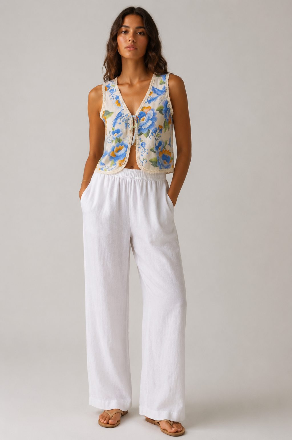 Blue Peony Lace Trim Vest