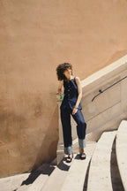 Pleated Fold Edge Denim Pants
