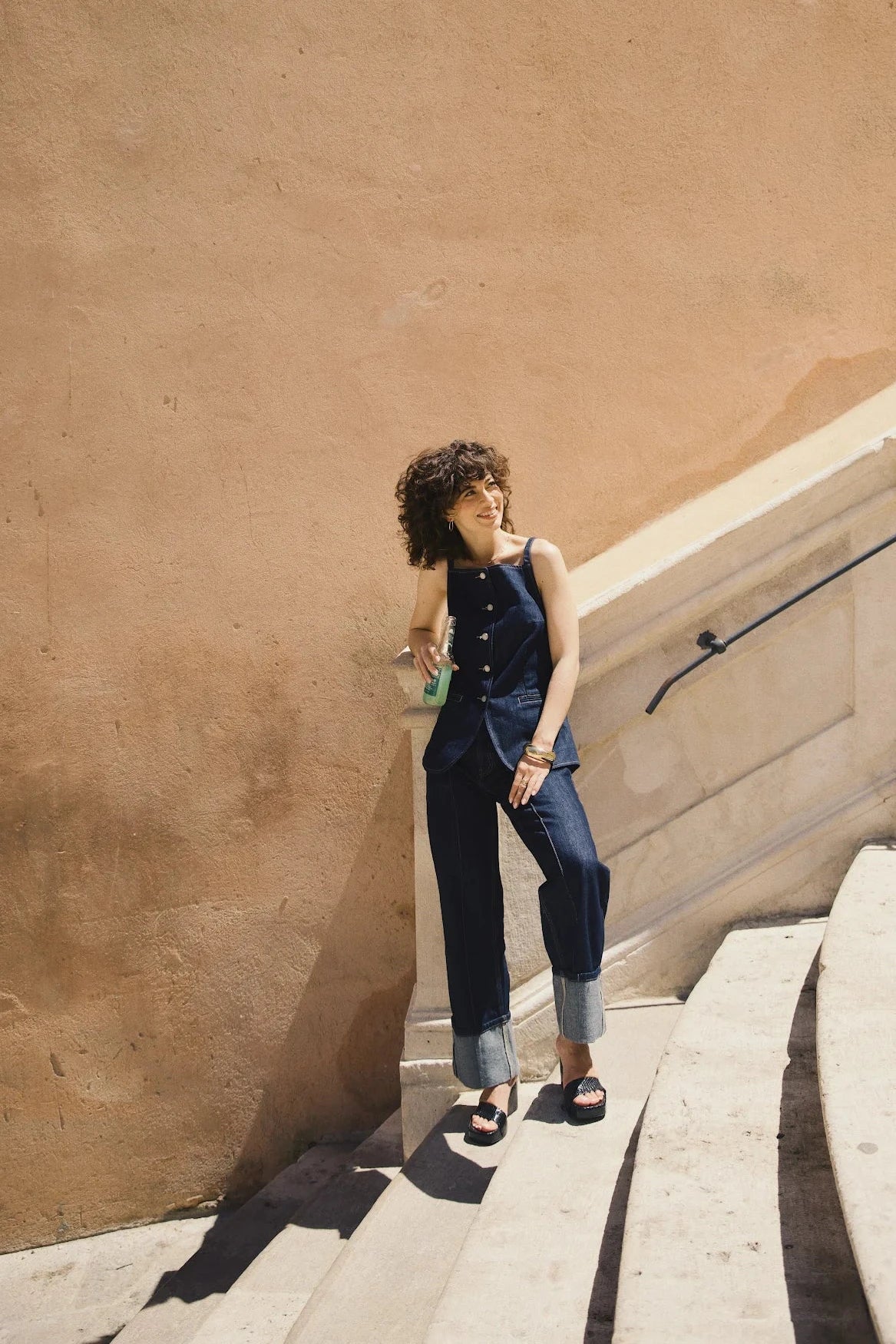 Pleated Fold Edge Denim Pants