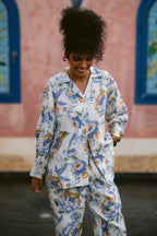 Blue Peony Linen Shirt