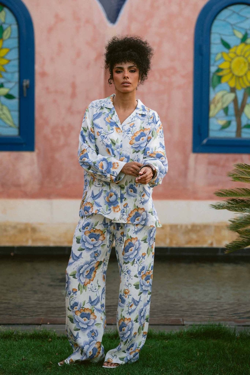 Blue Peony Linen Pants