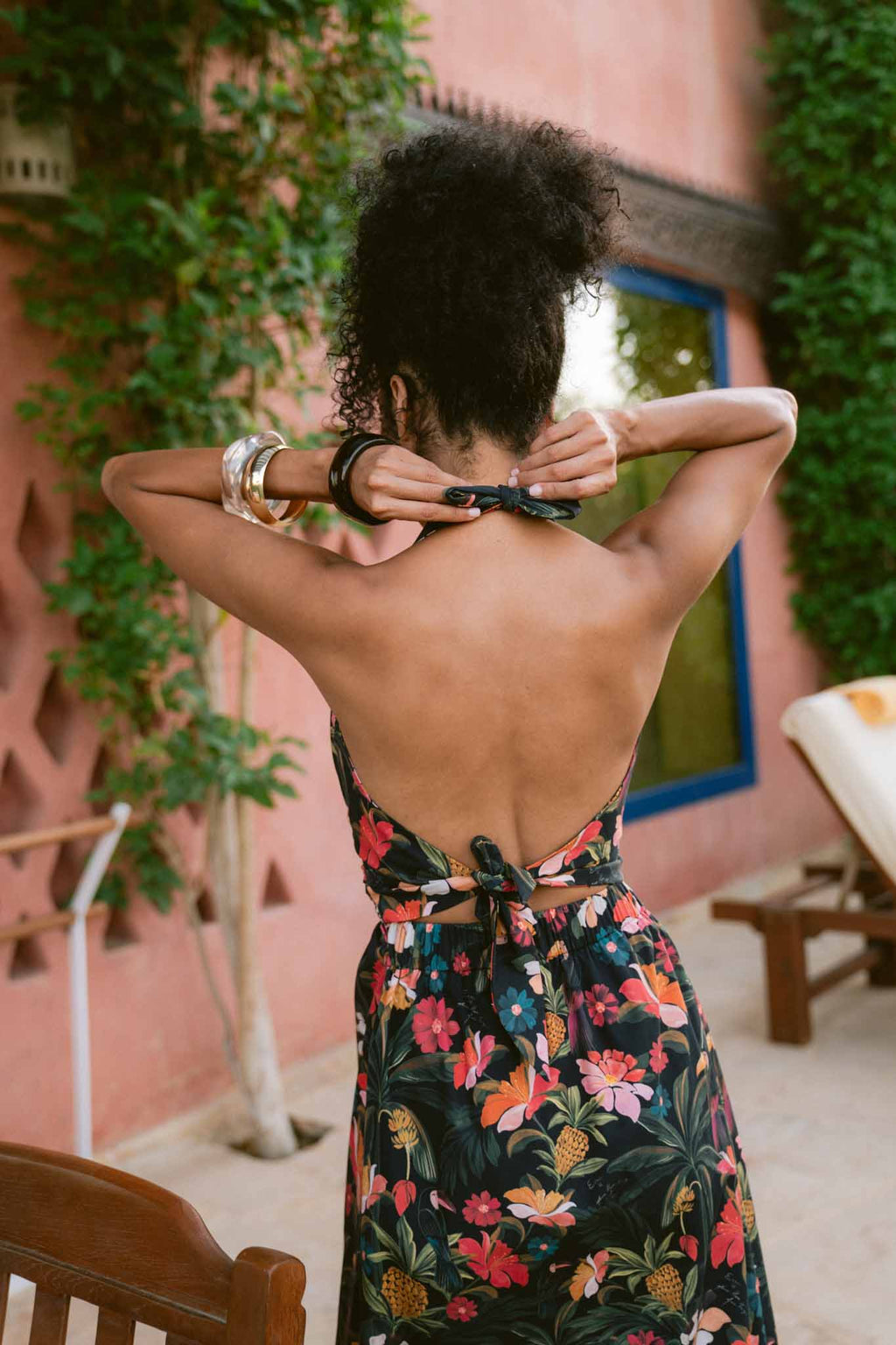 Toucan Tropics Deep V Halter Poplin Dress