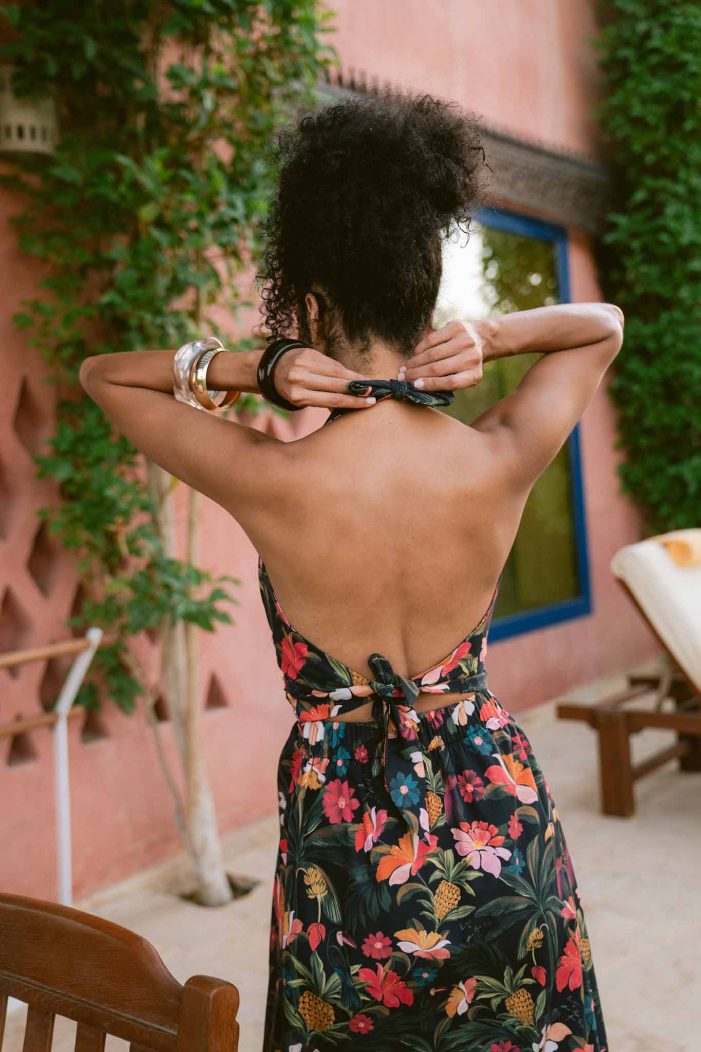 Toucan Tropics Deep V Halter Poplin Dress