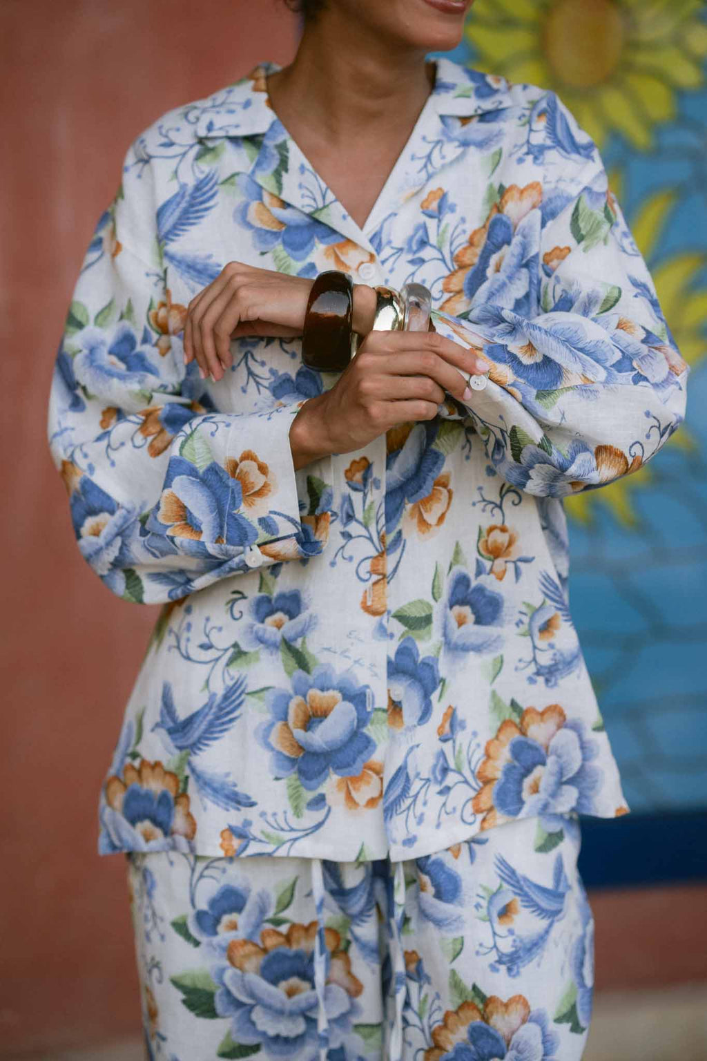 Blue Peony Linen Shirt