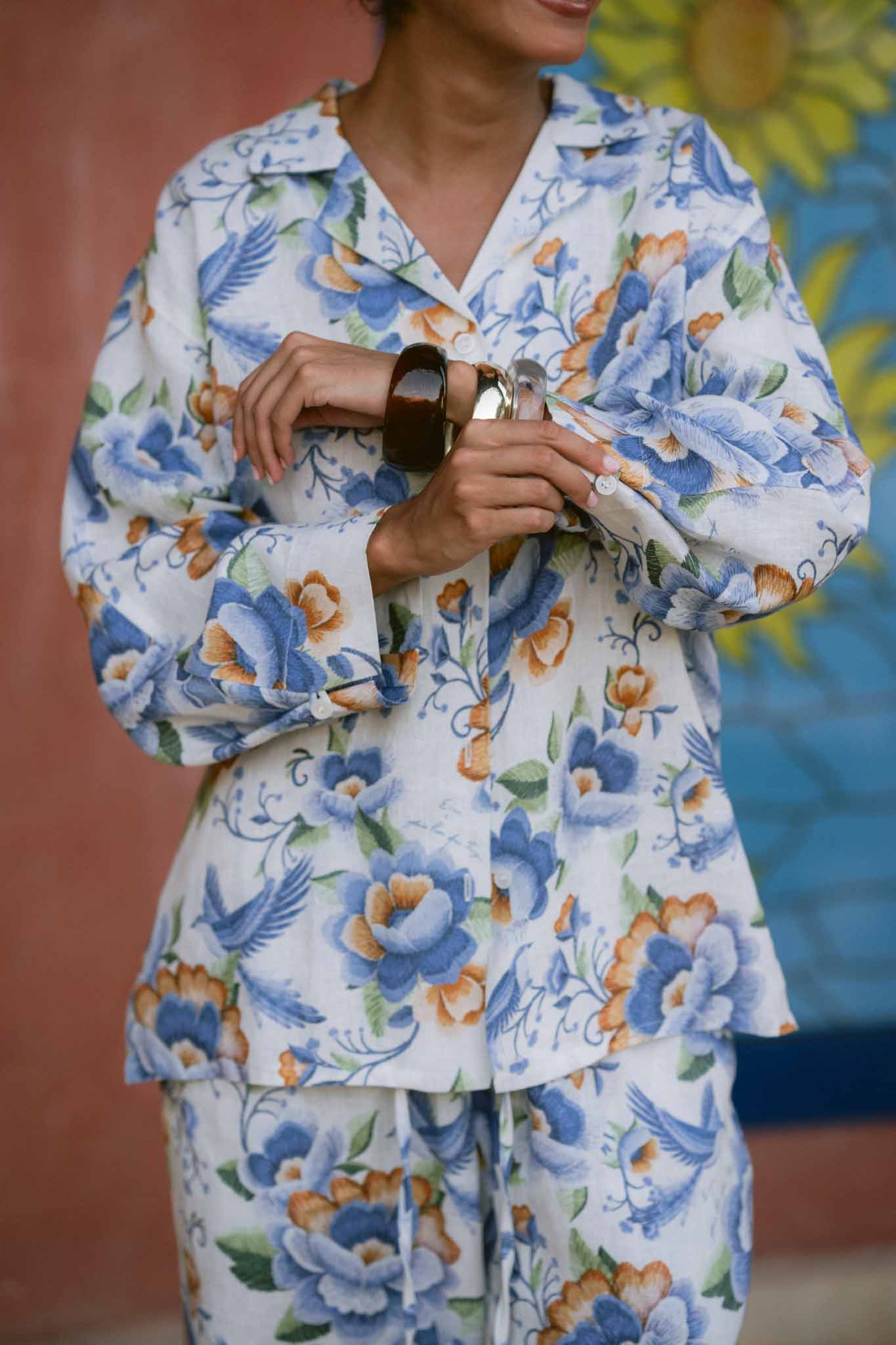 Blue Peony Linen Shirt