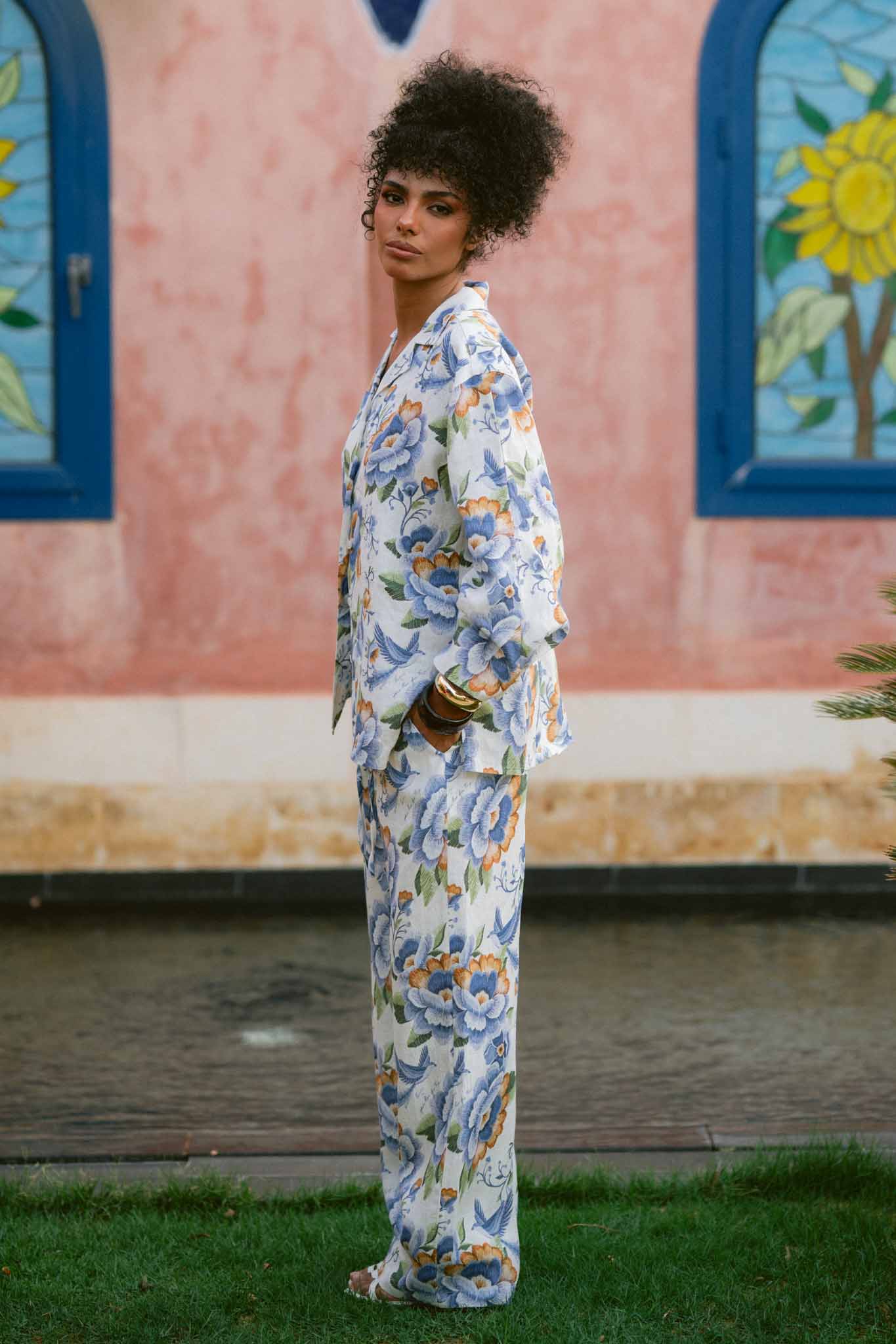 Blue Peony Linen Shirt
