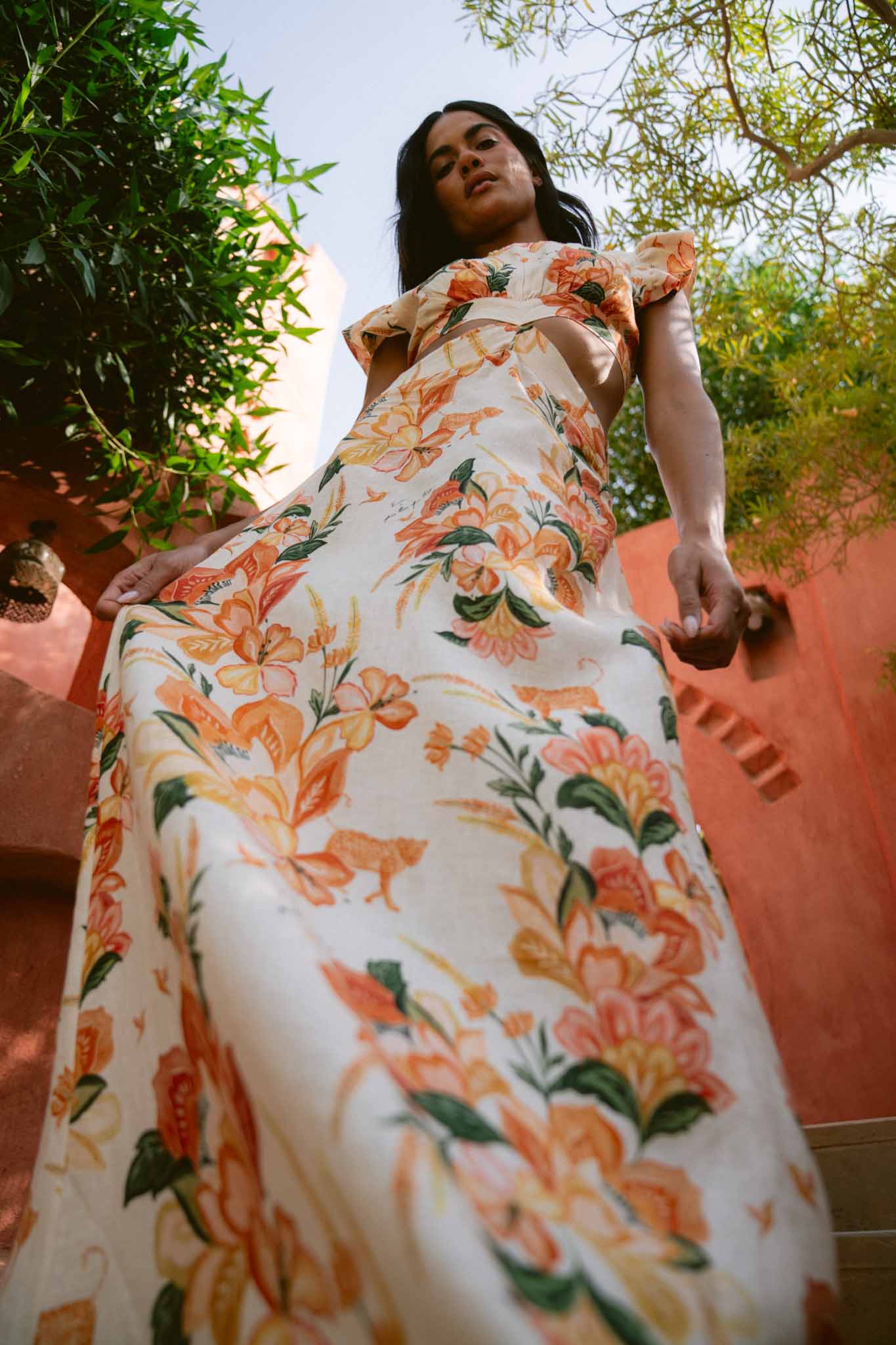 The Palm Poésie Cutout Bow Back Linen Dress