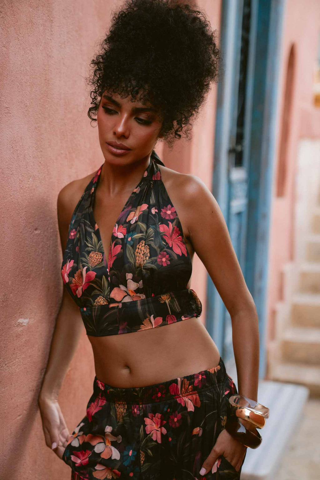 Toucan Tropics Deep V-neck Halter Top