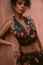 Toucan Tropics Deep V-neck Halter Top