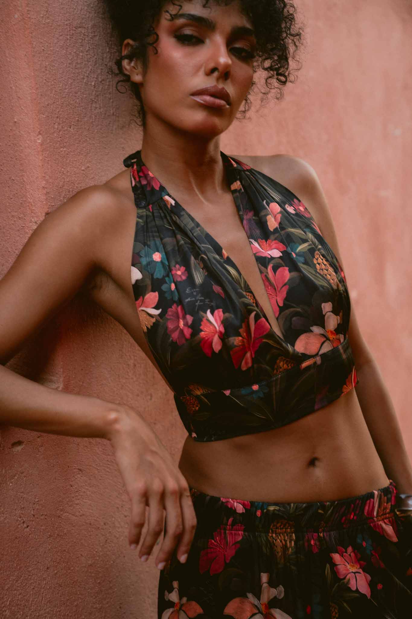 Toucan Tropics Deep V-neck Halter Top