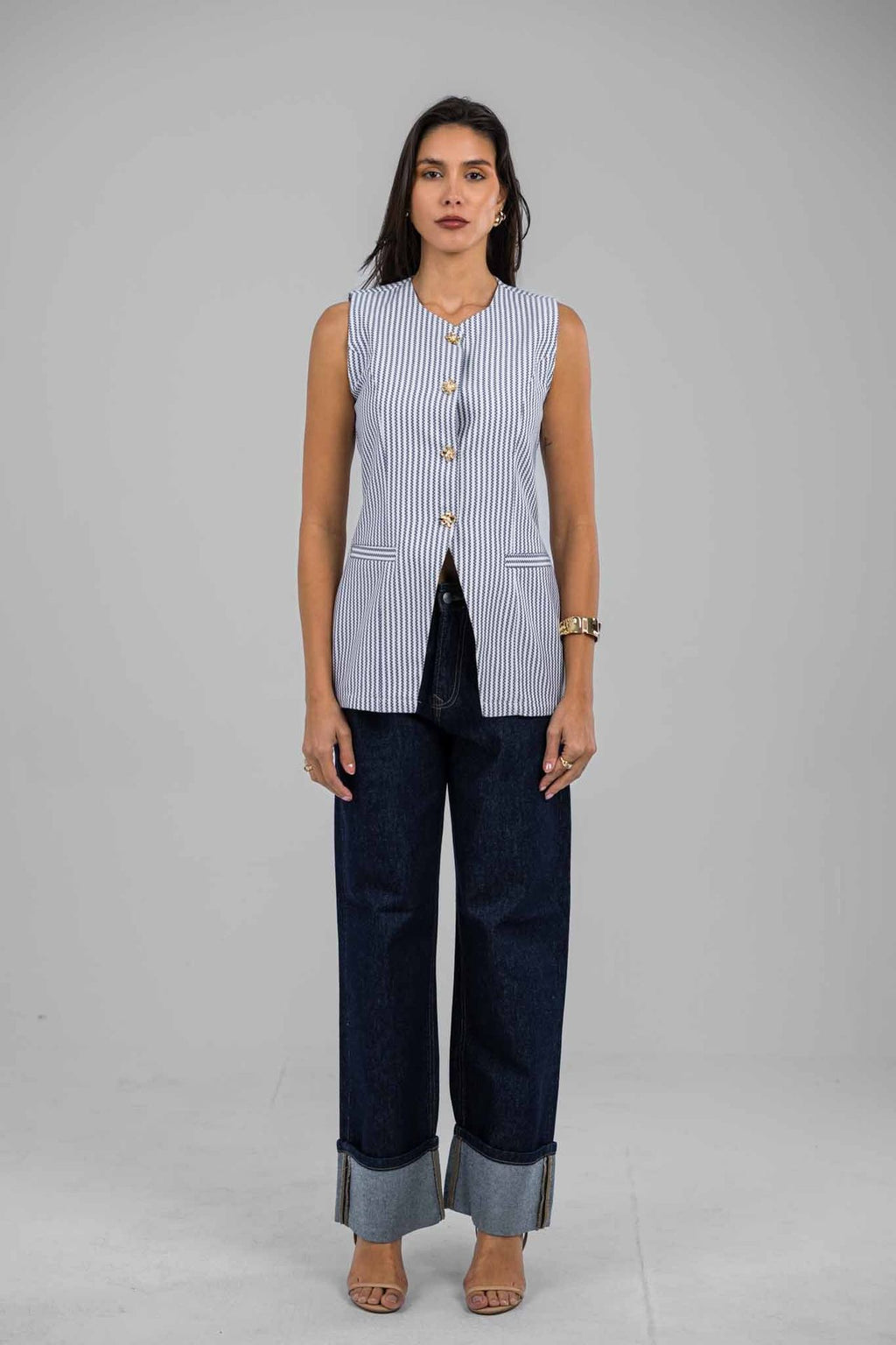 Hemline Fold Raw Denim Pants