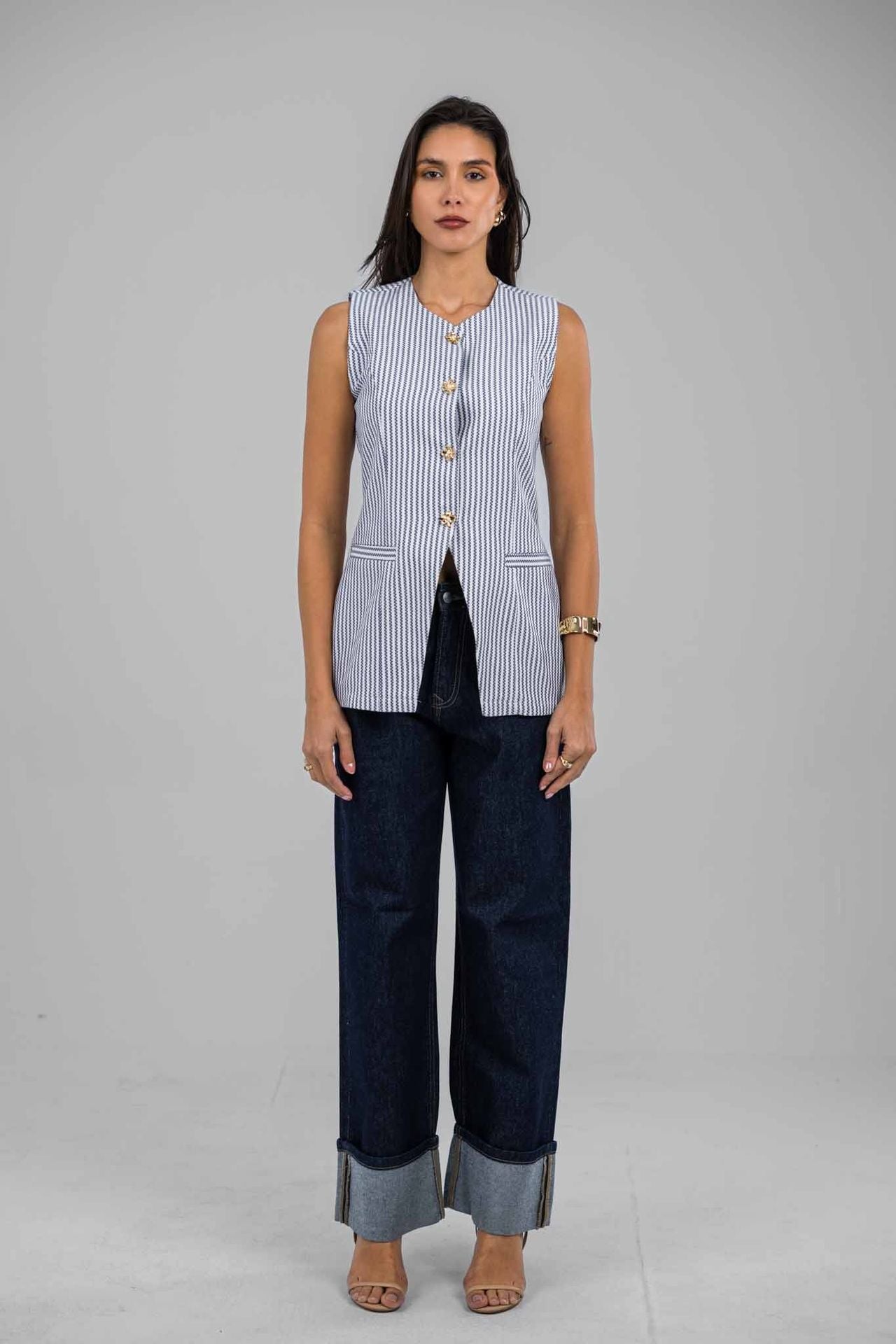 Hemline Fold Raw Denim Pants