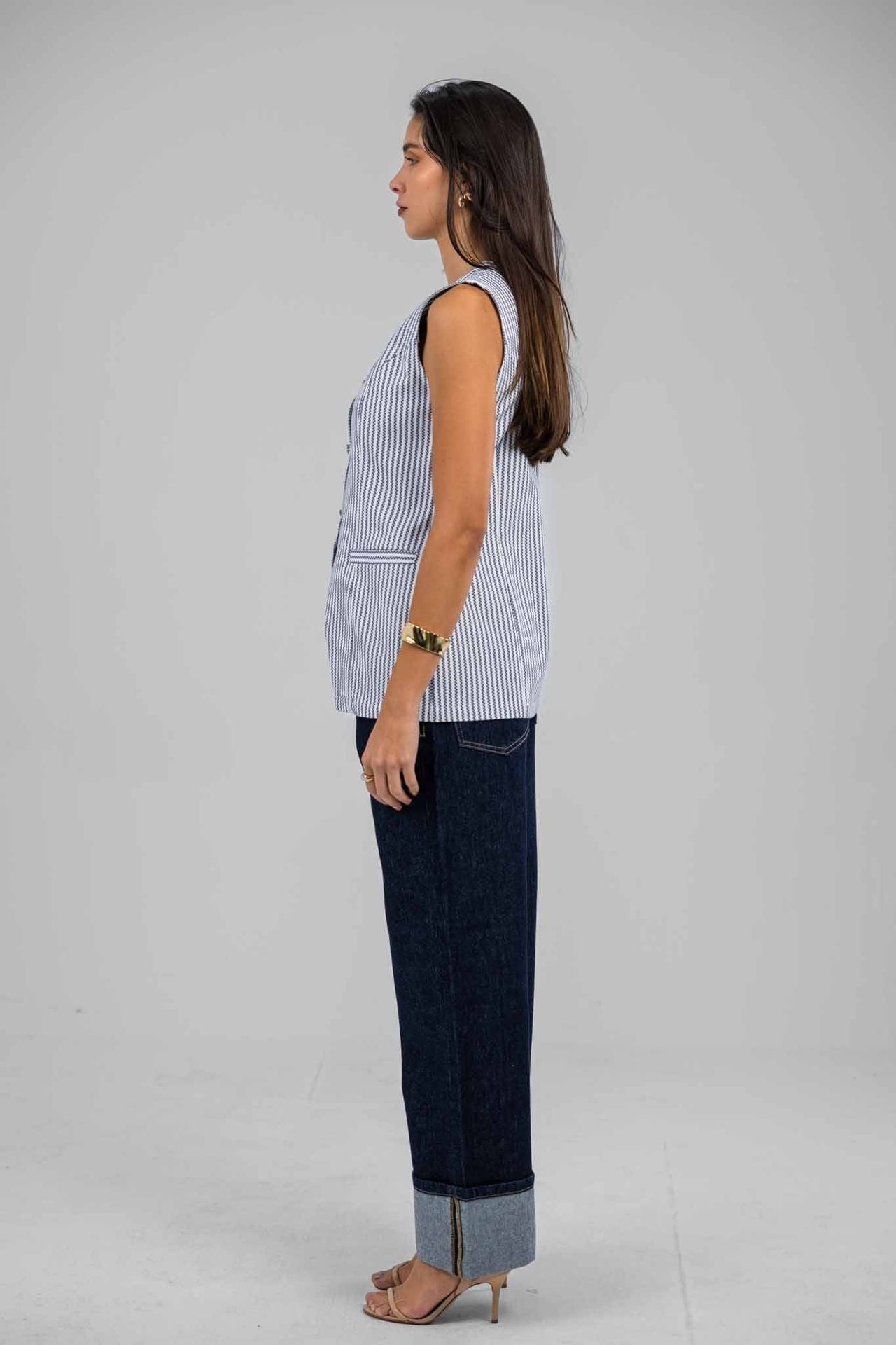 Hemline Fold Raw Denim Pants