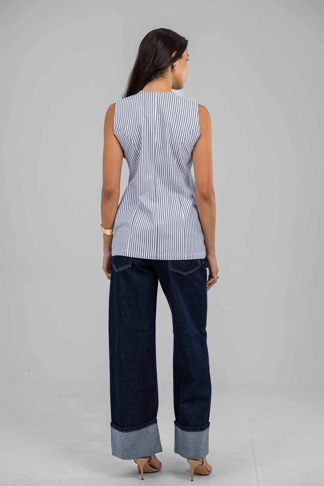 Hemline Fold Raw Denim Pants
