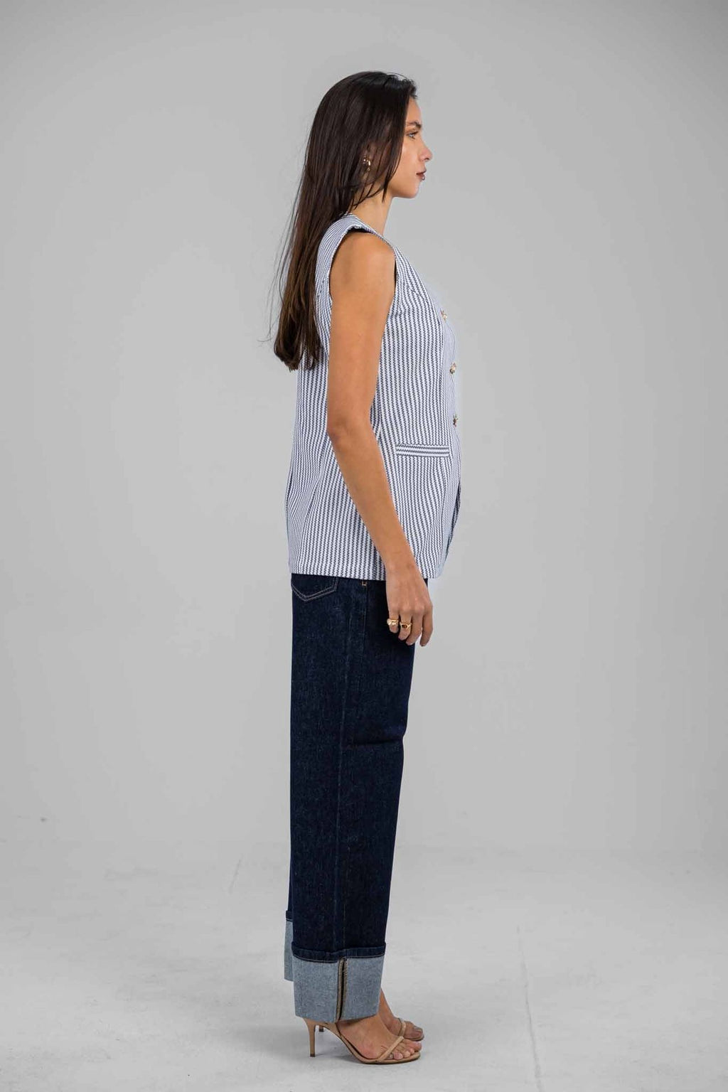 Hemline Fold Raw Denim Pants