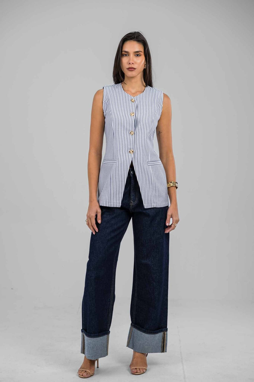 Hemline Fold Raw Denim Pants