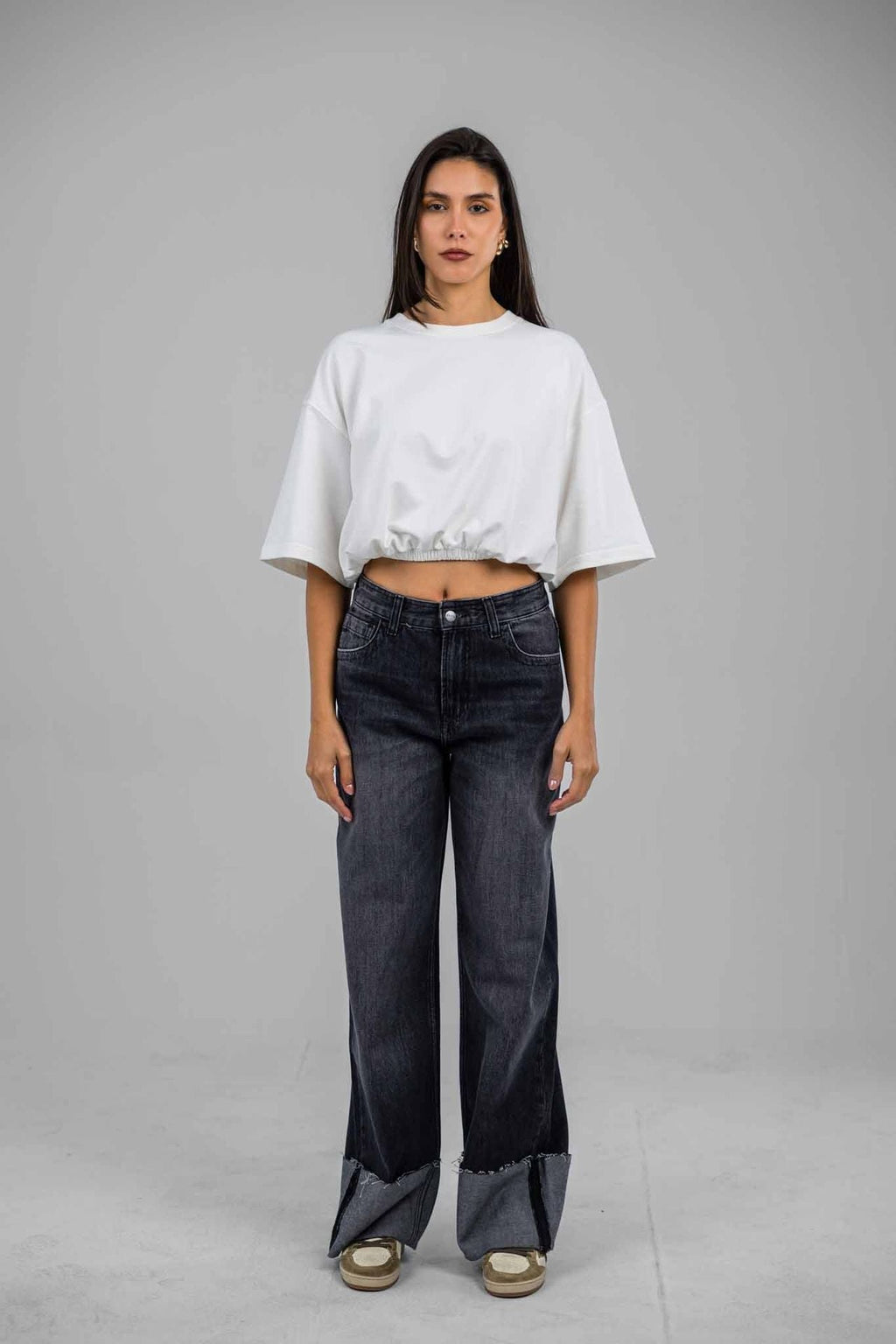 Folded Hem Denim Pants