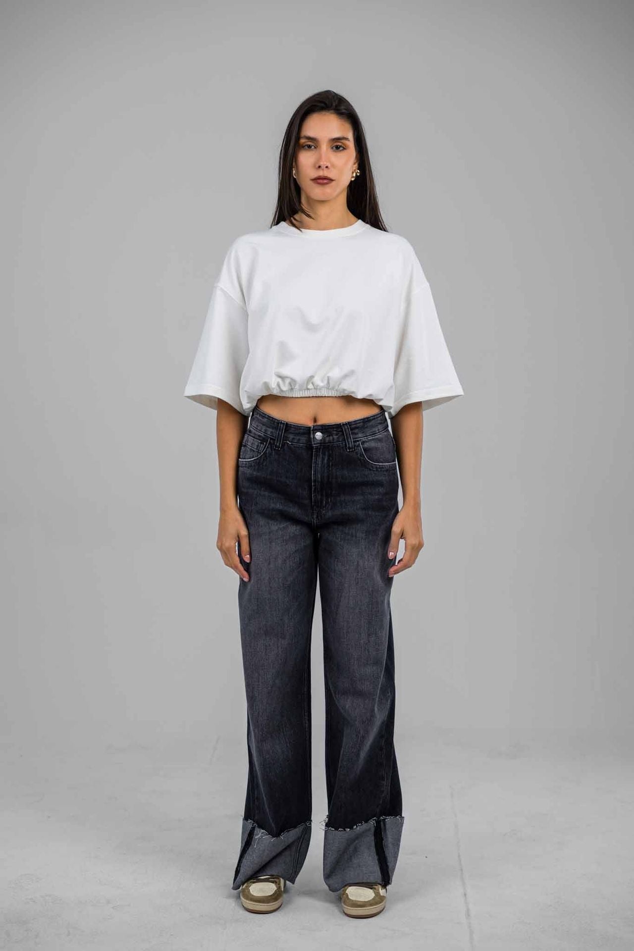 Folded Hem Denim Pants