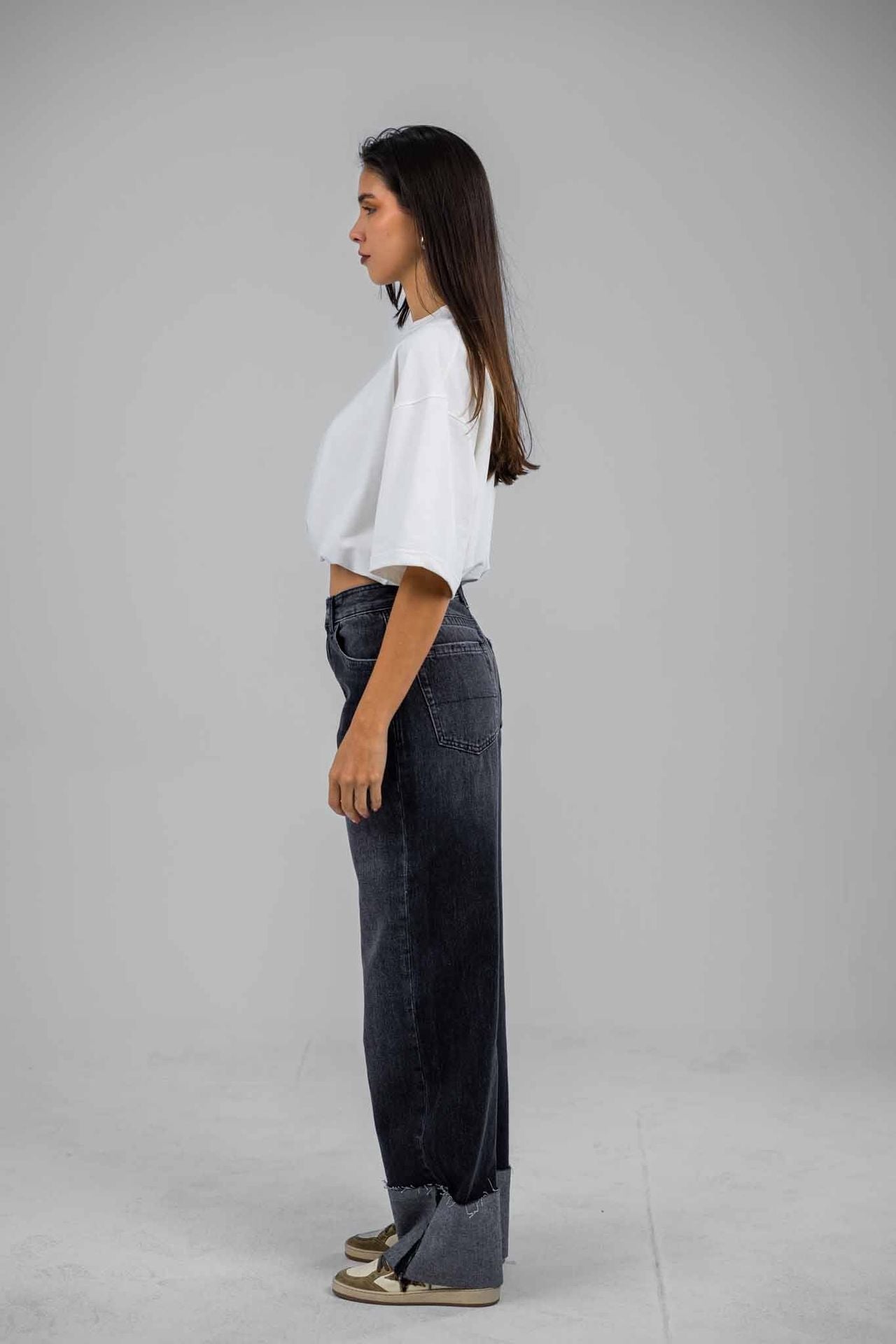 Folded Hem Denim Pants