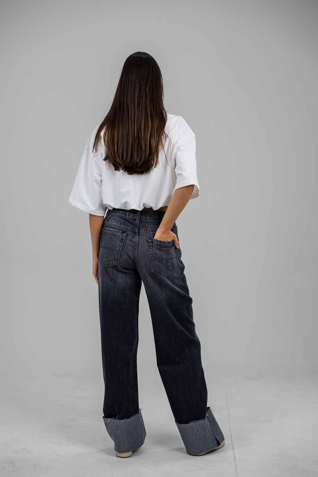 Folded Hem Denim Pants