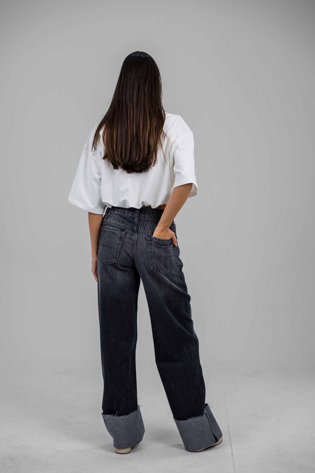 Folded Hem Denim Pants