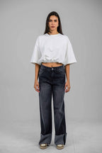 Folded Hem Denim Pants