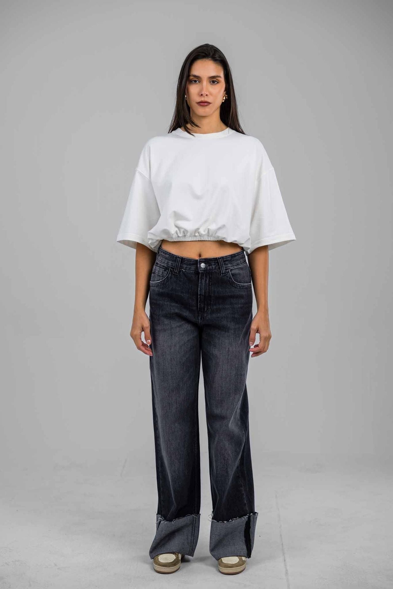 Folded Hem Denim Pants