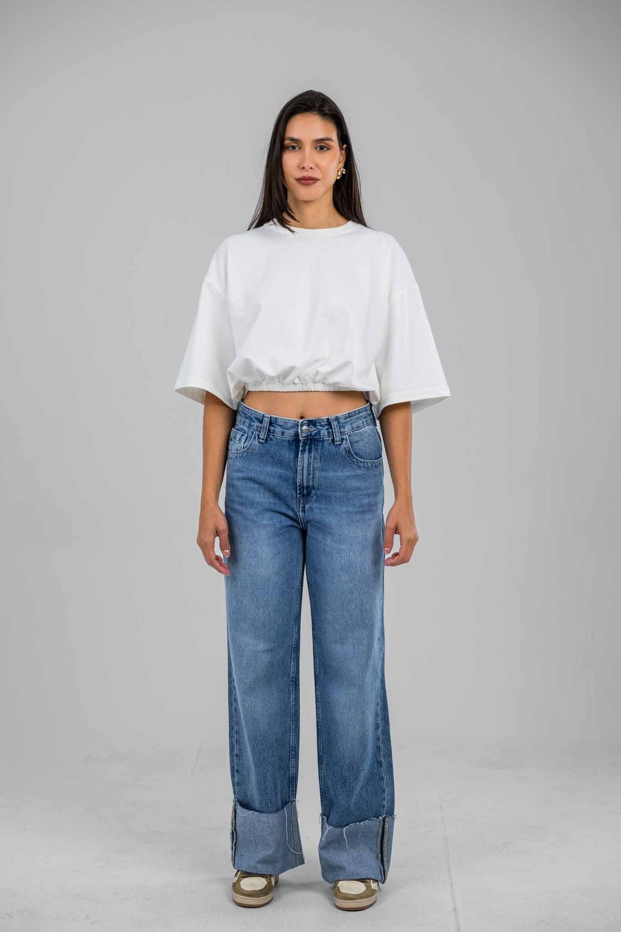 Folded Hem Denim Pants