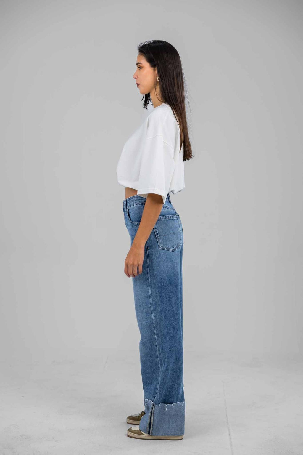 Folded Hem Denim Pants