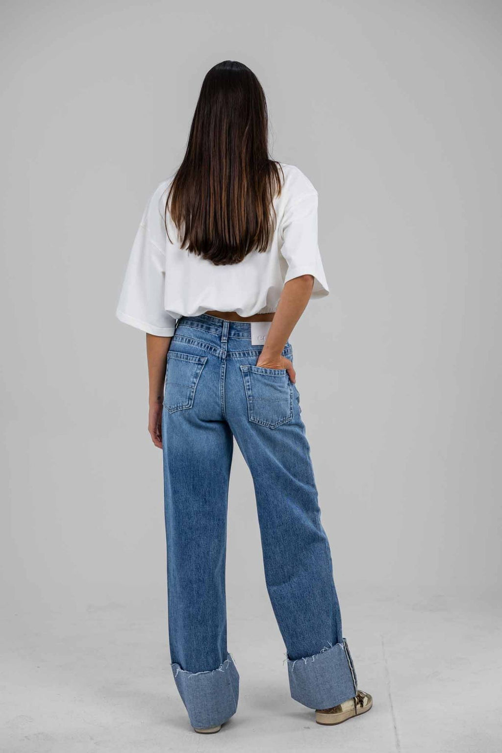 Folded Hem Denim Pants