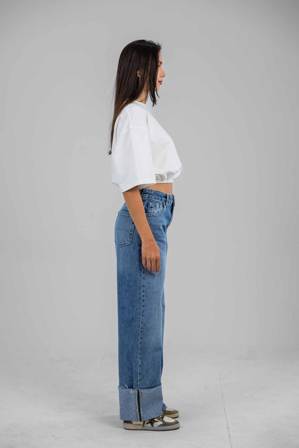 Folded Hem Denim Pants
