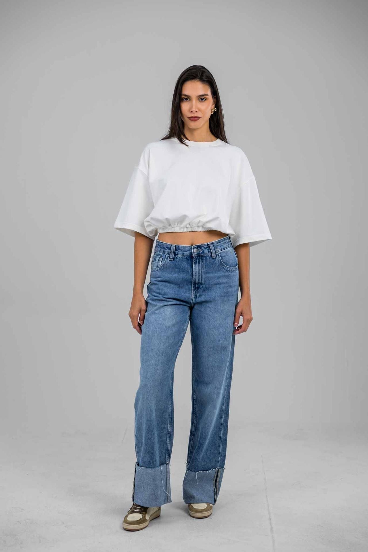 Folded Hem Denim Pants