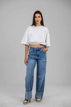 Folded Hem Denim Pants
