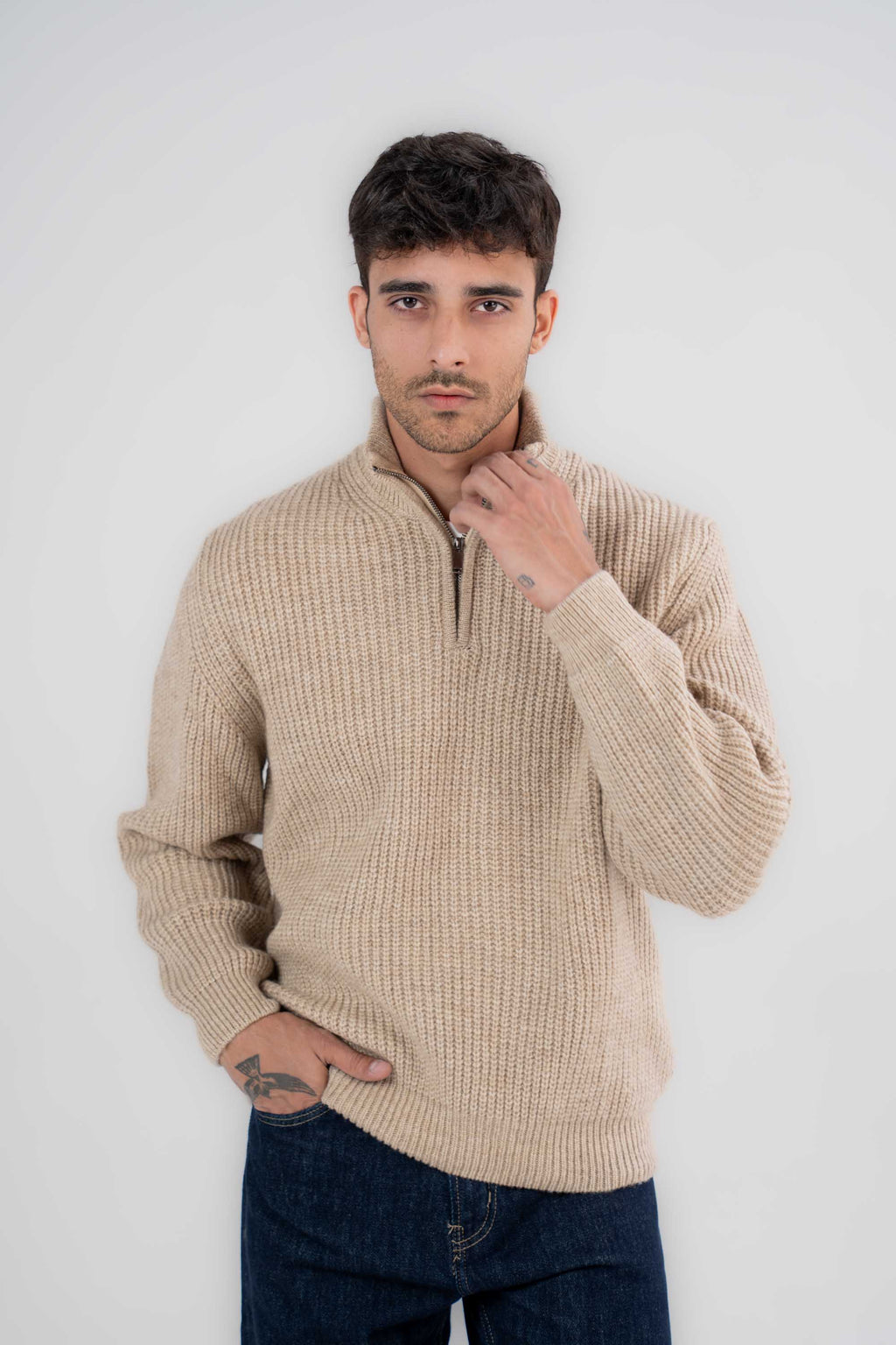 Textured Knit Quarter Zip Sweater