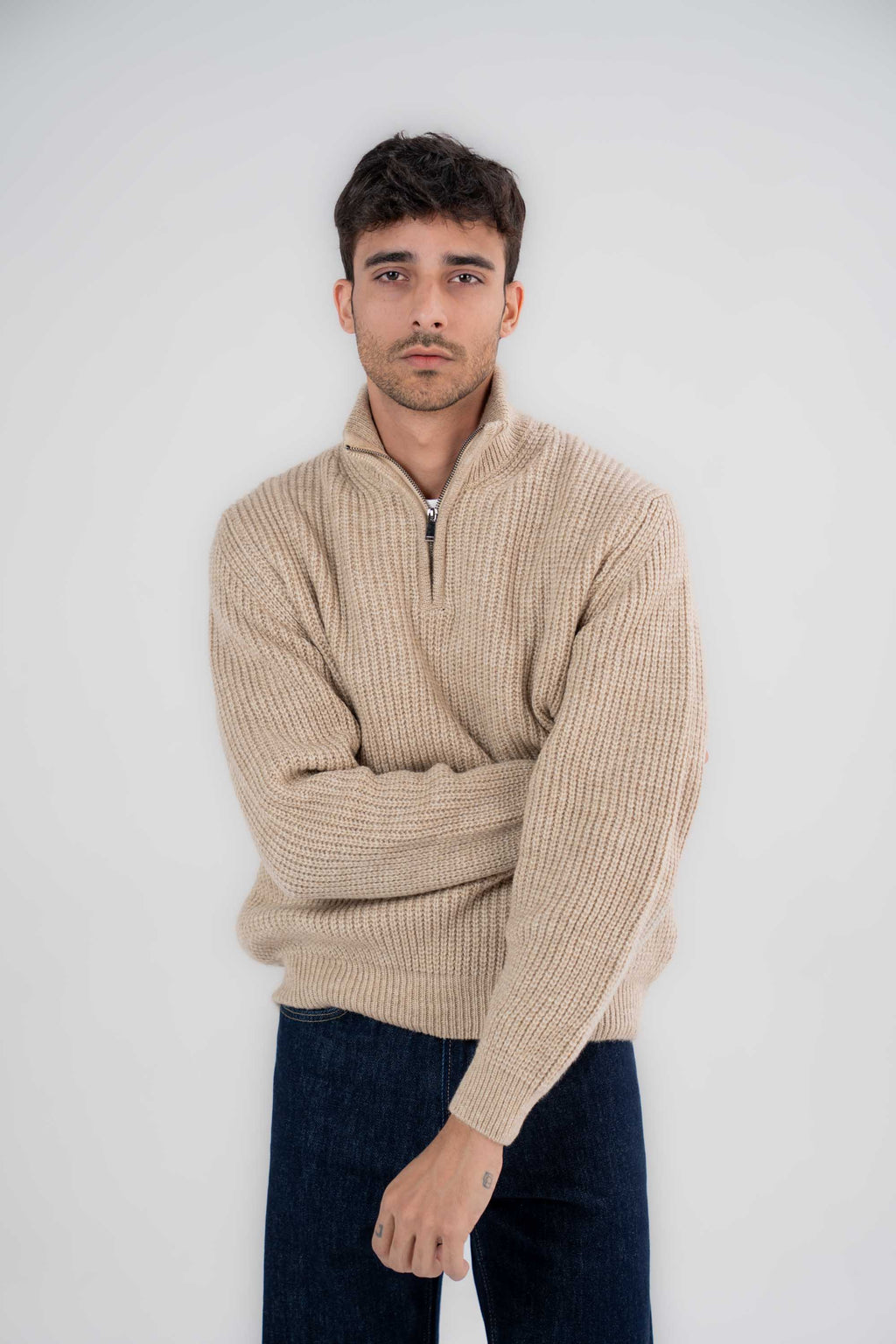 Textured Knit Quarter Zip Sweater
