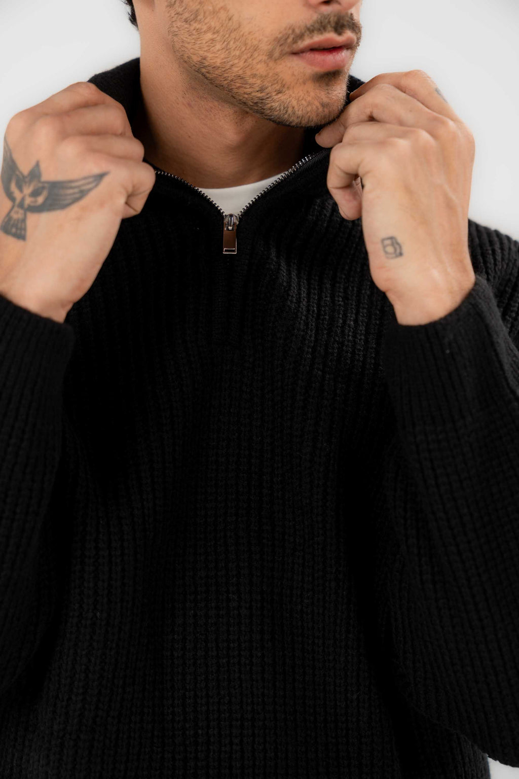 Textured Knit Quarter Zip Sweater