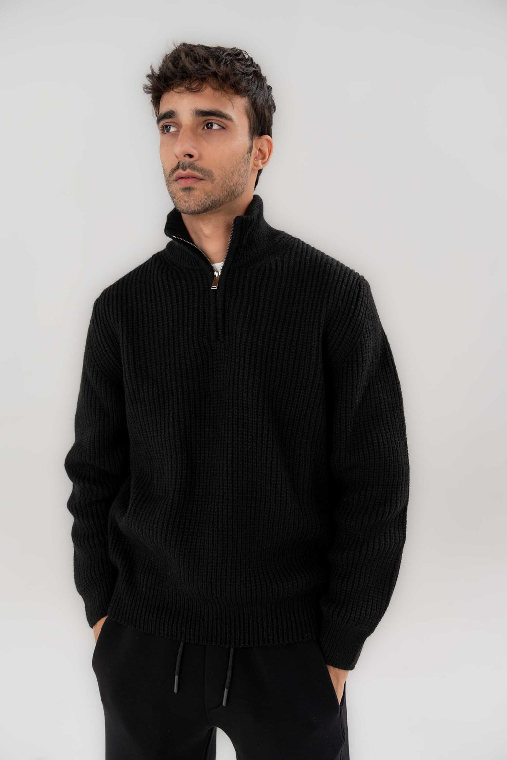 Textured Knit Quarter Zip Sweater