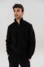 Textured Knit Quarter Zip Sweater