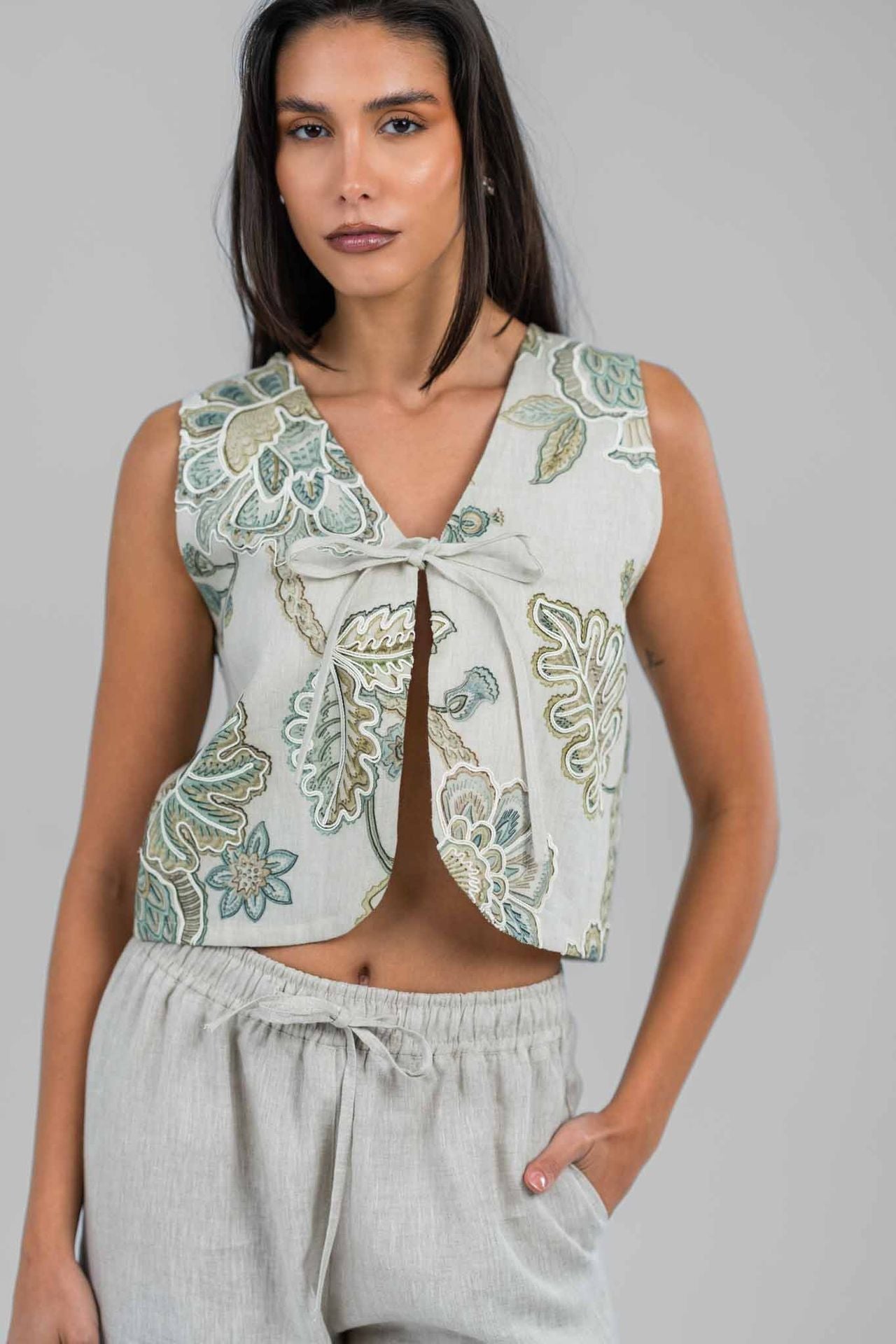 Sage Bloom Embriodered Vest
