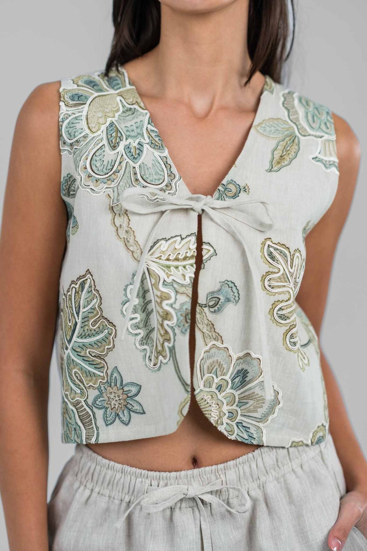Sage Bloom Embriodered Vest