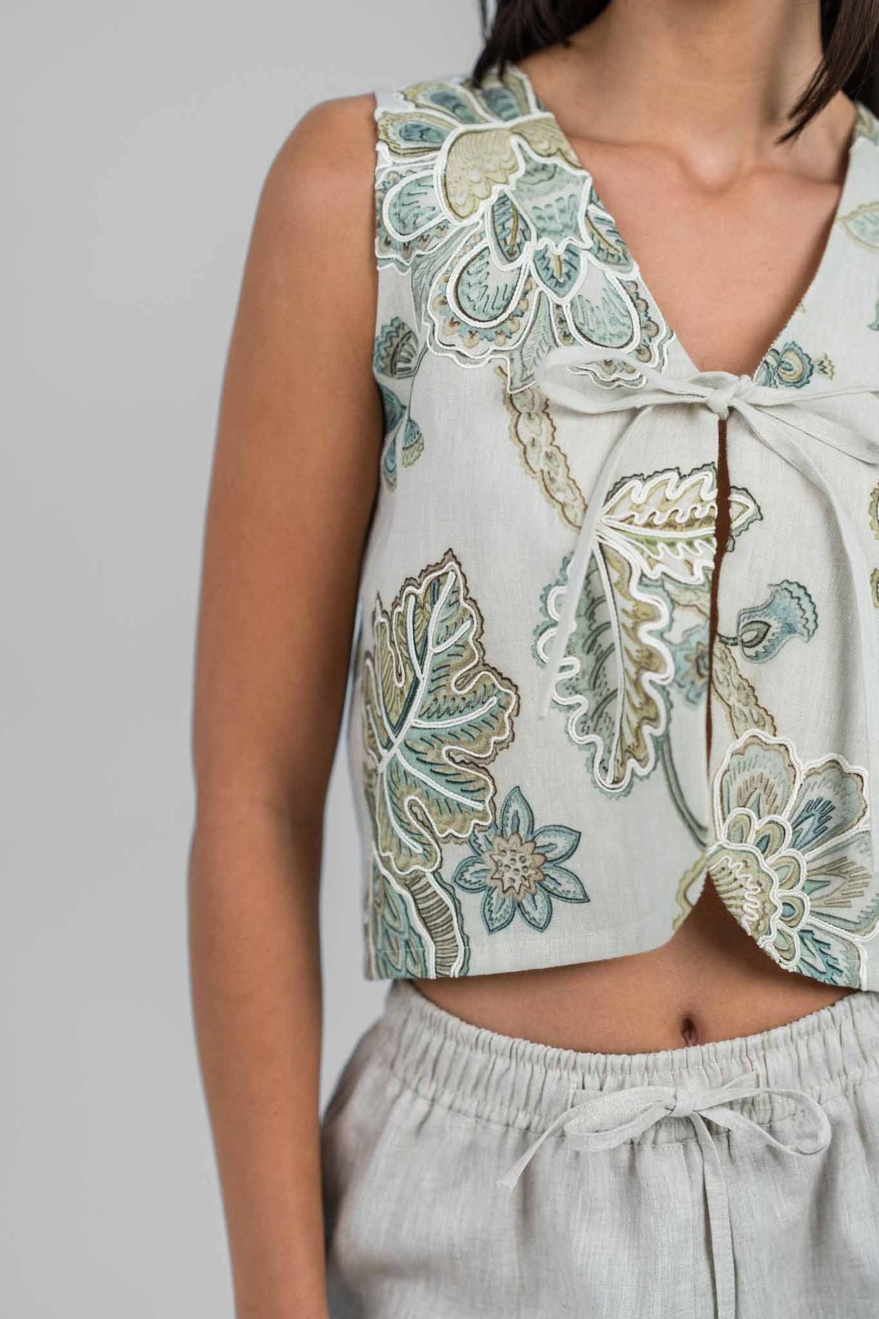 Sage Bloom Embriodered Vest
